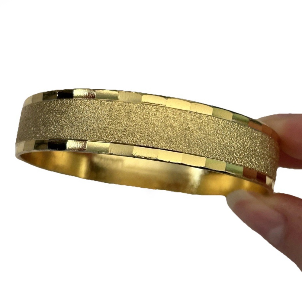 Vintage Signed West W Germany Gold Tone Textured Bangle Bracelet Shiny Elegant